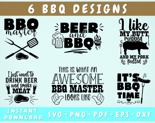 BBQ Quotes SVG Bundle, 6 Designs, BBQ Sayings SVG, BBQ Master SVG, Beer And BBQ SVG, I Like My Butt Rubbed And My Pork Pulled SVG SVG HappyDesignStudio 