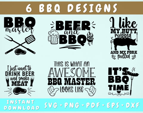 BBQ Quotes SVG Bundle, 6 Designs, BBQ Sayings SVG, BBQ Master SVG, Beer And BBQ SVG, I Like My Butt Rubbed And My Pork Pulled SVG SVG HappyDesignStudio 