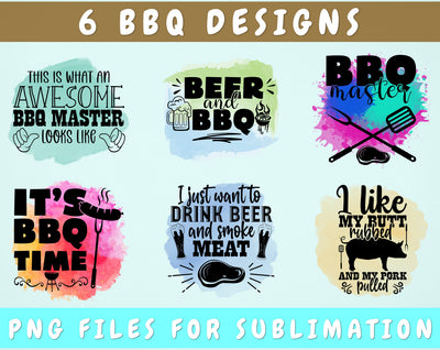BBQ Sublimation Designs Bundle, 6 BBQ Quotes PNG Files, Beer And BBQ PNG, BBQ Master PNG, I Like My Butt Rubbed And My Pork Pulled PNG Sublimation HappyDesignStudio 
