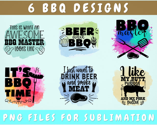 BBQ Sublimation Designs Bundle, 6 BBQ Quotes PNG Files, Beer And BBQ PNG, BBQ Master PNG, I Like My Butt Rubbed And My Pork Pulled PNG Sublimation HappyDesignStudio 