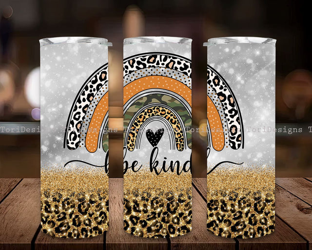 Be Kind 20oz Skinny Tumbler Sublimation Design Download, Tumbler PNG Leopard Print Rainbow Be Kind Tumbler Sublimation Design Sublimation ToriDesigns 