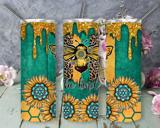 Be Kind 20oz Skinny Tumbler, Western Bee Tumbler Deign, Sunflower Gemstone Tumbler Wrap, Honeycomb Tumbler Png, Bee Sublimation Design, Digital Download Sublimation DesignSVG 