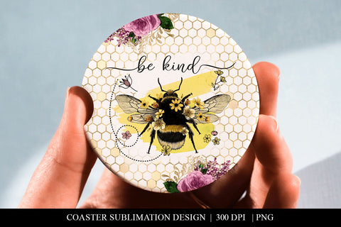 Be Kind Car Coaster | Bee & Honeycomb Sublimation PNG Sublimation BijouBay 