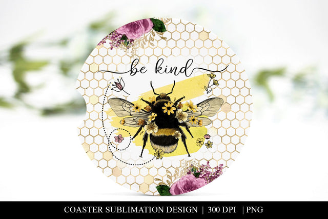 Be Kind Car Coaster | Bee & Honeycomb Sublimation PNG Sublimation BijouBay 
