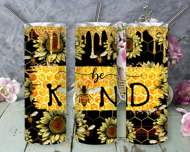 Be Kind Tumbler PNG, Bekind Tumbler Sublimation Design Download, Sunflower Bee 20oz Skinny Tumbler PNG, Kindness, Human Kind Sublimation DesignSVG 