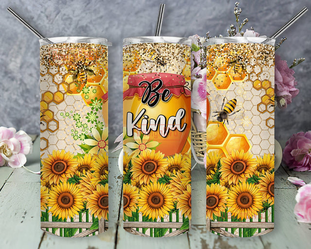 Be Kind Tumbler Png, Honey Bee 20oz Skinny Tumbler, Sunflower Bee Tumbler Wrap, Honeycomb Design Tumbler, Bee Glitter Tumbler Template, Instant Download Sublimation DesignSVG 