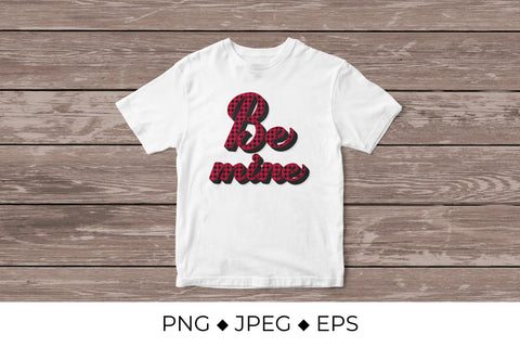 Be Mine calligraphy hand lettering. Red buffalo pattern. Sublimation Vera Fedorova 