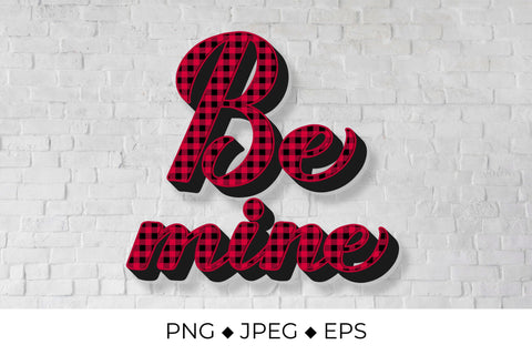 Be Mine calligraphy hand lettering. Red buffalo pattern. Sublimation Vera Fedorova 