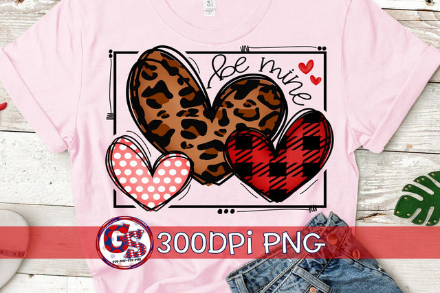 Be Mine heart Trio PNG for Sublimation-Valentine's Day PNG Sublimation Greedy Stitches 