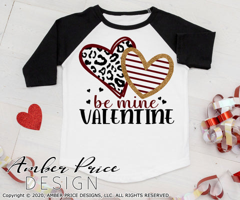 Be Mine Valentine SVG | Cute Valentine's Day SVG PNG DXF | Leopard Print Hearts Shirt SVG | Kid's Valentine's SVGs | Amber Price Design SVG Amber Price Design 