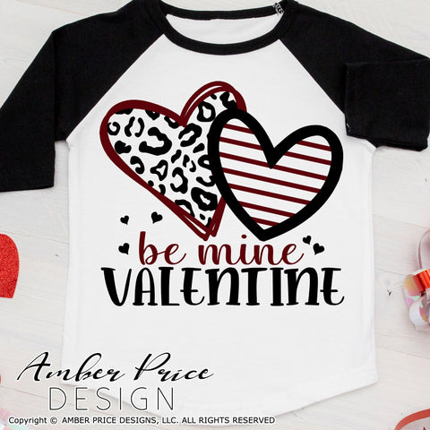 Be Mine Valentine SVG | Cute Valentine's Day SVG PNG DXF | Leopard Print Hearts Shirt SVG | Kid's Valentine's SVGs | Amber Price Design SVG Amber Price Design 