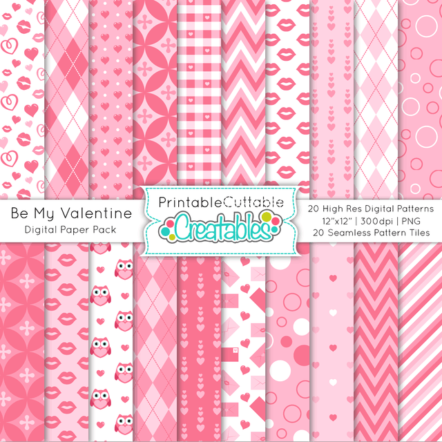 Be My Valentine Digital Patterns Pack Printable Cuttable Creatables 