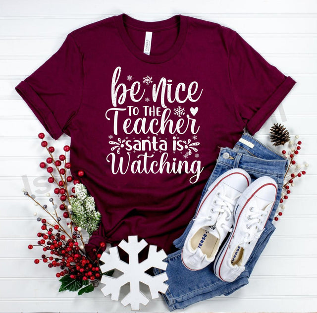 Be nice to the teacher Santa is watching svg, Christmas Santa svg, Santa cricut, Christmas t shirt, Christmas svg SVG Isabella Machell 