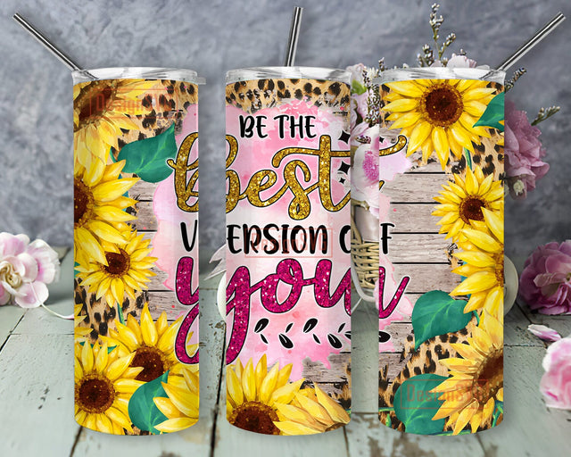 Be The Best Version Of You Tumbler Design, Motivational Quotes 20oz Skinny Tumbler, Sunflower Tumbler Png, Leopard Wood Tumbler Wrap, Digital Download Sublimation DesignSVG 