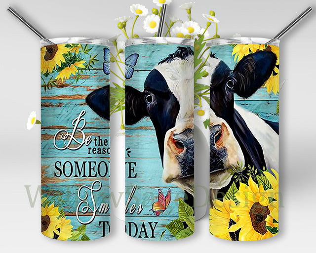 Be The Reason Someone Smiles Design Png, Cow Sunflower 20oz Skinny Tumbler, Farm Animals Tumbler Png, Inspirational Quote Tumbler Tumplate, Digital Download Sublimation WillowSageDesign 