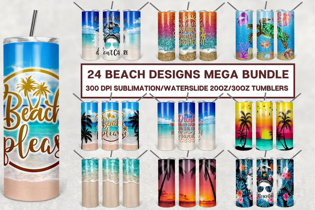 Beach 20 oz Skinny Tumbler Sublimation Bundle, Seamless Tumbler Sublimation Designs Bundle Straight & Tapered PNG Sublimation TumblersByPhill 