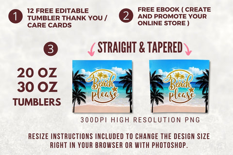 Beach 20 oz Skinny Tumbler Sublimation Bundle, Seamless Tumbler Sublimation Designs Bundle Straight & Tapered PNG Sublimation TumblersByPhill 