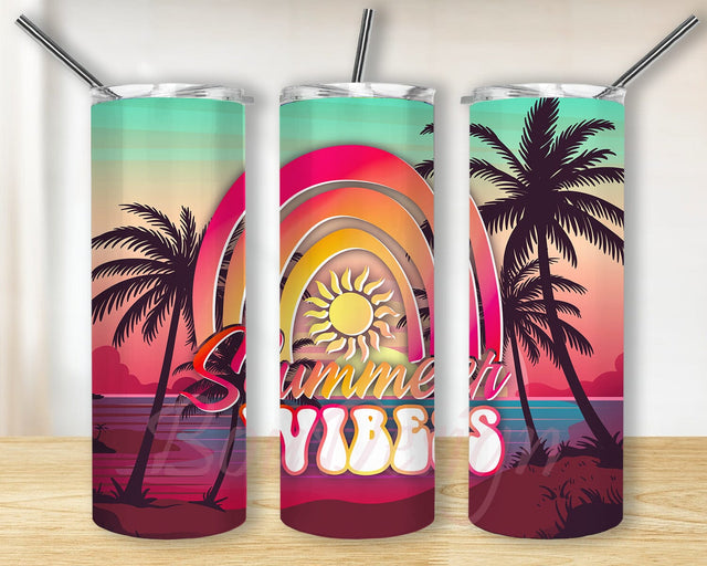 Beach 20oz Skinny Tumbler Png, Ocean Tumbler, Summer Vibes Tumbler, Summer Sunset Ocean Beach Tumbler, Beach Tumbler Sublimation BouDesign 