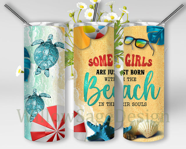 Beach 20oz Skinny Tumbler Png, Sea Life Tumbler, Colorful Summer Ocean, Starfish Turtle Glitter Beach Png, Ocean Palms Summer Tumbler Sublimation WillowSageDesign 