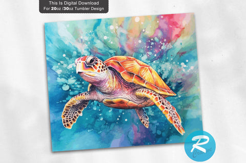 Beach Alcohol Ink Sea Turtle 20 Oz / 30 Oz Tumbler PNG Sublimation Regulrcrative 