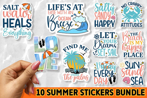 Beach and Summer Printable Sticker Bundle Sublimation Regulrcrative 