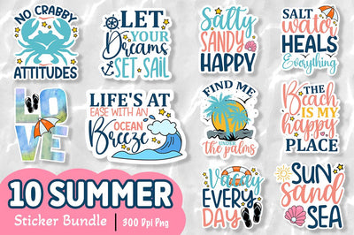 Beach and Summer Printable Sticker Bundle Sublimation Regulrcrative 