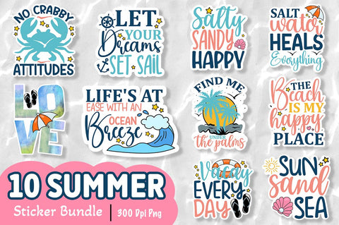 Beach and Summer Printable Sticker Bundle Sublimation Regulrcrative 