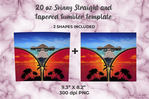 Beach and Sunset 20oz Skinny Tumbler Wrap Template Sublimation Sublimatiz Designs 