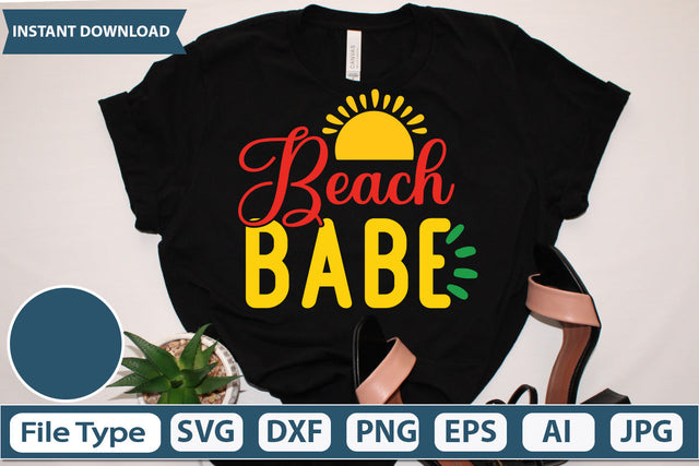 Beach Babe Svg Cut File,SVGs,quotes-and-sayings,food-drink,mini-bundles,print-cut,on-sale, SVG DesignPlante 503 