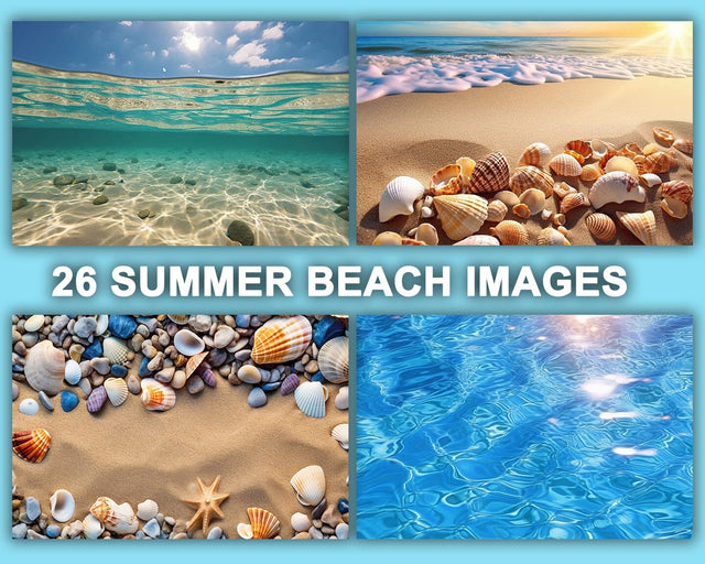 Beach Background, Sea Shells, Sea Stars, Sun Reflection, JPG Sublimation nikola 