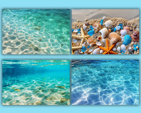 Beach Background, Sea Shells, Sea Stars, Sun Reflection, JPG Sublimation nikola 