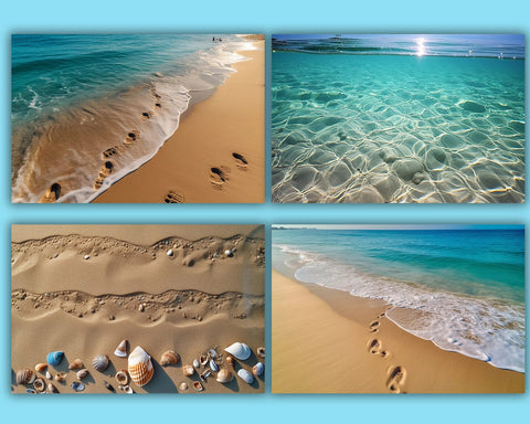 Beach Background, Sea Shells, Sea Stars, Sun Reflection, JPG Sublimation nikola 