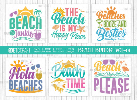 Beach Bundle Vol-01 SVG Cut File | Beach Svg | Beach Junkie Svg | The Beach Is My Happy Place Svg | Beaches Booze And Besties Svg | Hola Beaches Svg | Beach Time Svg | Beach Please Svg | Quote Design SVG ETC Craft 