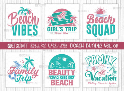 Beach Bundle Vol-08 SVG Cut File | Vacay Mode Svg | Beach Vibes Svg | Girl's Trip Svg | Beach Squad Svg | Family Trip Svg | Beauty And The Beach Svg | Family vacation Svg | Quote Design SVG ETC Craft 