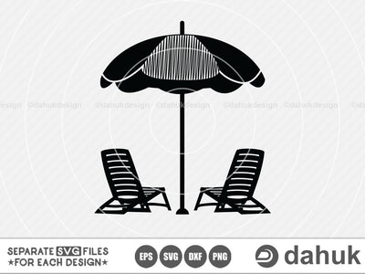 Beach Chair svg, Beach Chair Cut Files, Beach umbrella, Beach Chair with umbrella, svg, eps, dxf, Cut file for silhouette, wooden chair svg SVG dahukdesign 