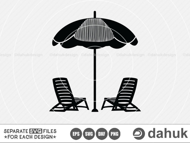 Beach Chair svg, Beach Chair Cut Files, Beach umbrella, Beach Chair with umbrella, svg, eps, dxf, Cut file for silhouette, wooden chair svg SVG dahukdesign 