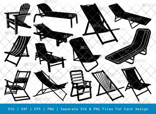 Beach Chair SVG Cut Files | Beach Chair Silhouette | Deck Chair Svg | Lounge Chair Svg | Adirondack Chair Svg | Outdoor Chair Svg | Beach Chair Bundle SVG ETC Craft 
