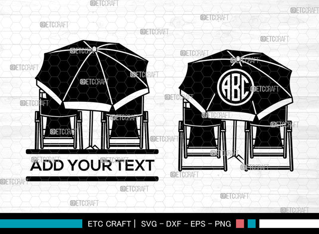 Beach Chair With Umbrella Monogram SVG, Chair With Umbrella Svg, Chair Svg, Beach Umbrella Svg, Split Monogram Svg, Beach Chair With Umbrella Svg SVG ETC Craft 