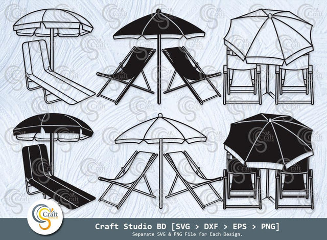 Beach Chair With Umbrella Silhouette, Chair With Umbrella Svg, Chair Svg, Beach Umbrella Svg, Summer Svg, Beach Chair With Umbrella Svg Bundle SVG ETC Craft 