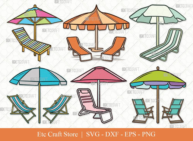 Beach Chairs With Umbrella Clipart SVG Cut File | Beach Umbrella Svg | Beach Chair Svg | Summer Svg | Bundle SVG ETC Craft 