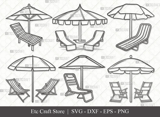 Beach Chairs With Umbrella Outline SVG Cut File | Beach Umbrella Svg | Beach Chair Svg | Summer Svg | Bundle SVG ETC Craft 