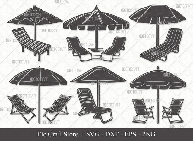 Beach Chairs With Umbrella Silhouette SVG Cut File | Beach Umbrella Svg | Beach Chair Svg | Summer Svg | Bundle SVG ETC Craft 