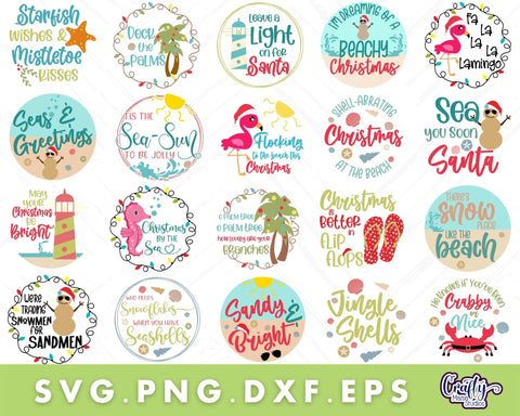 Beach Christmas Svg Round Sign Bundle #1 | Coastal Christmas SVG Crafty Mama Studios 