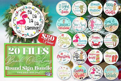 Beach Christmas Svg Round Sign Bundle #1 | Coastal Christmas SVG Crafty Mama Studios 
