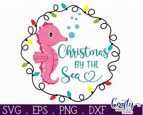 Beach Christmas Svg Round Sign, Christmas By The Sea SVG Crafty Mama Studios 