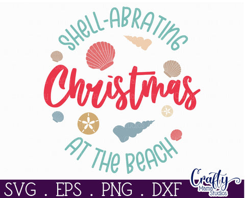 Beach Christmas Svg Round Sign, Shell Abrating Christmas SVG Crafty Mama Studios 