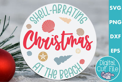Beach Christmas Svg Round Sign, Shell Abrating Christmas SVG Crafty Mama Studios 