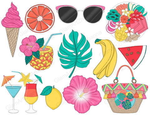 Beach Clip Art Bundle | Tropical Planner Graphics SVG GlamArtZhanna 