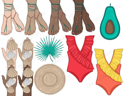 Beach Clip Art Bundle | Tropical Planner Graphics SVG GlamArtZhanna 