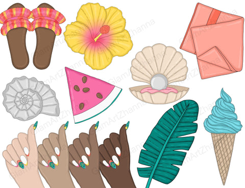 Beach Clip Art Bundle | Tropical Planner Graphics SVG GlamArtZhanna 